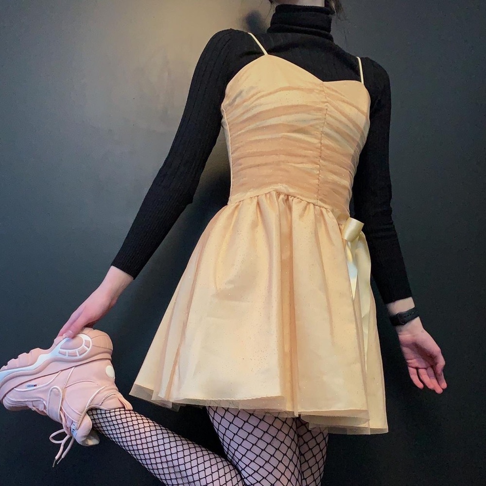 vintage fairycore sparkle pineapple prom minidress mesh with sash